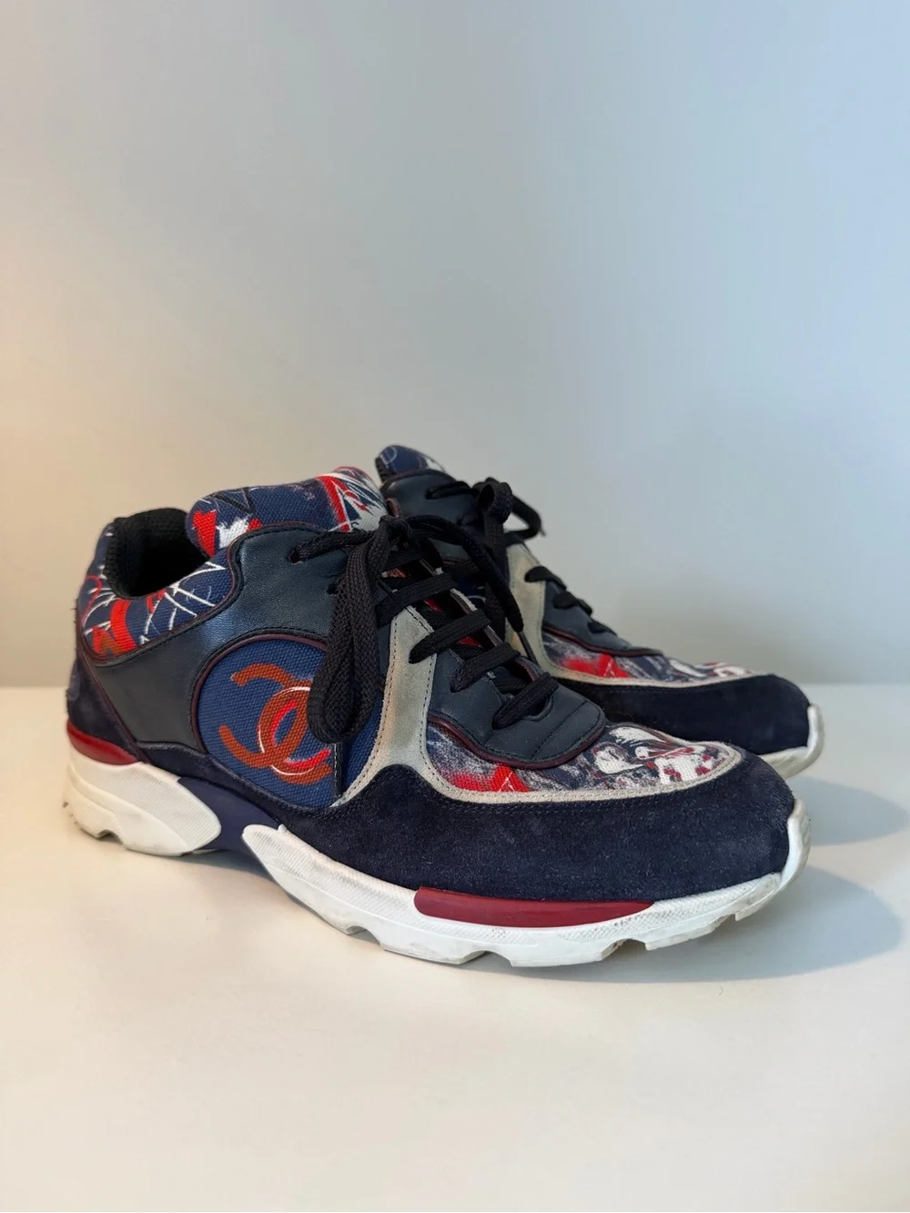 Chanel Navy & Red Logo Sneakers
